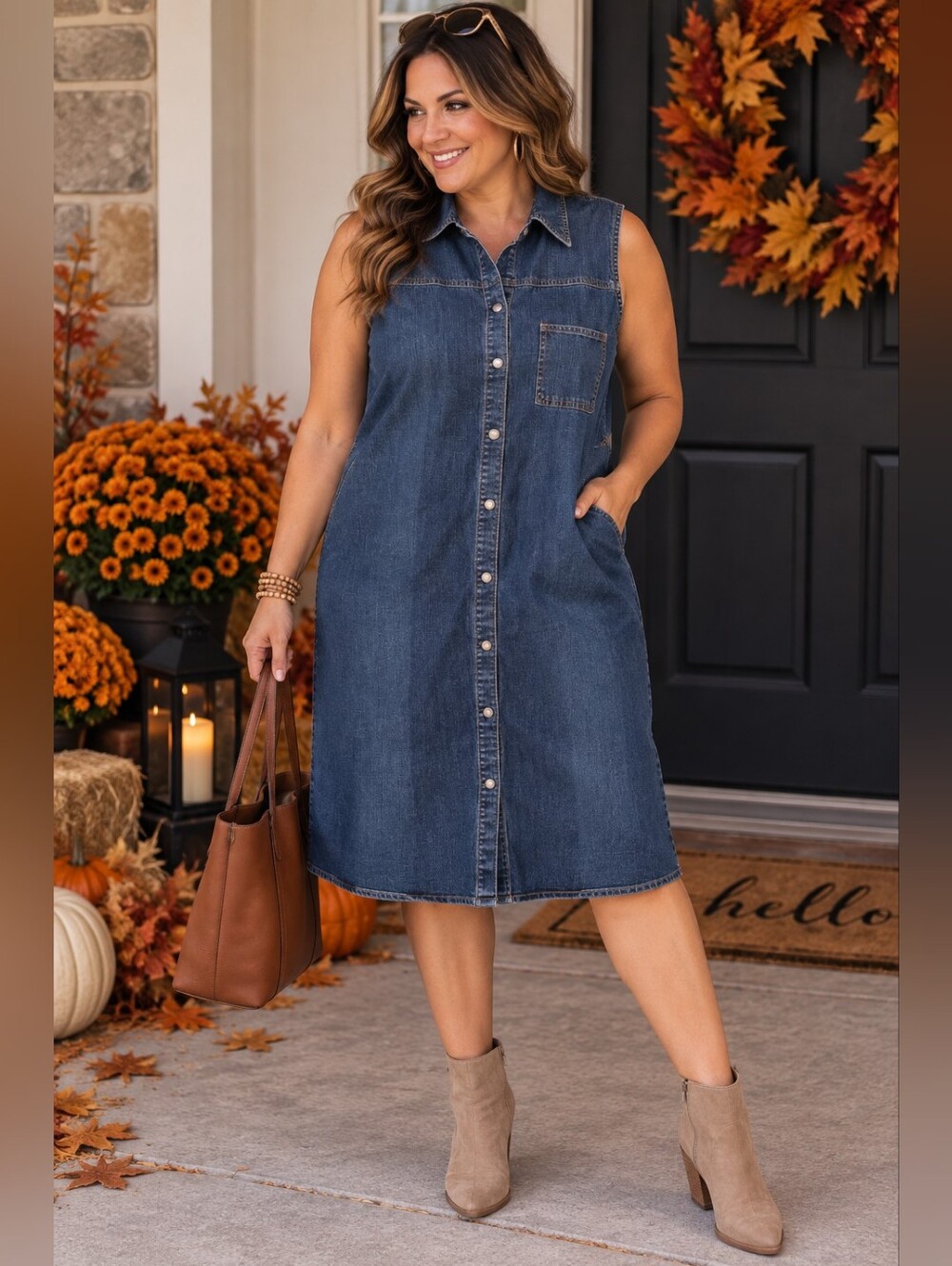 Old Navy Size 18 Sleeveless Denim Midi Shirt Dress Button Front Dark Wash